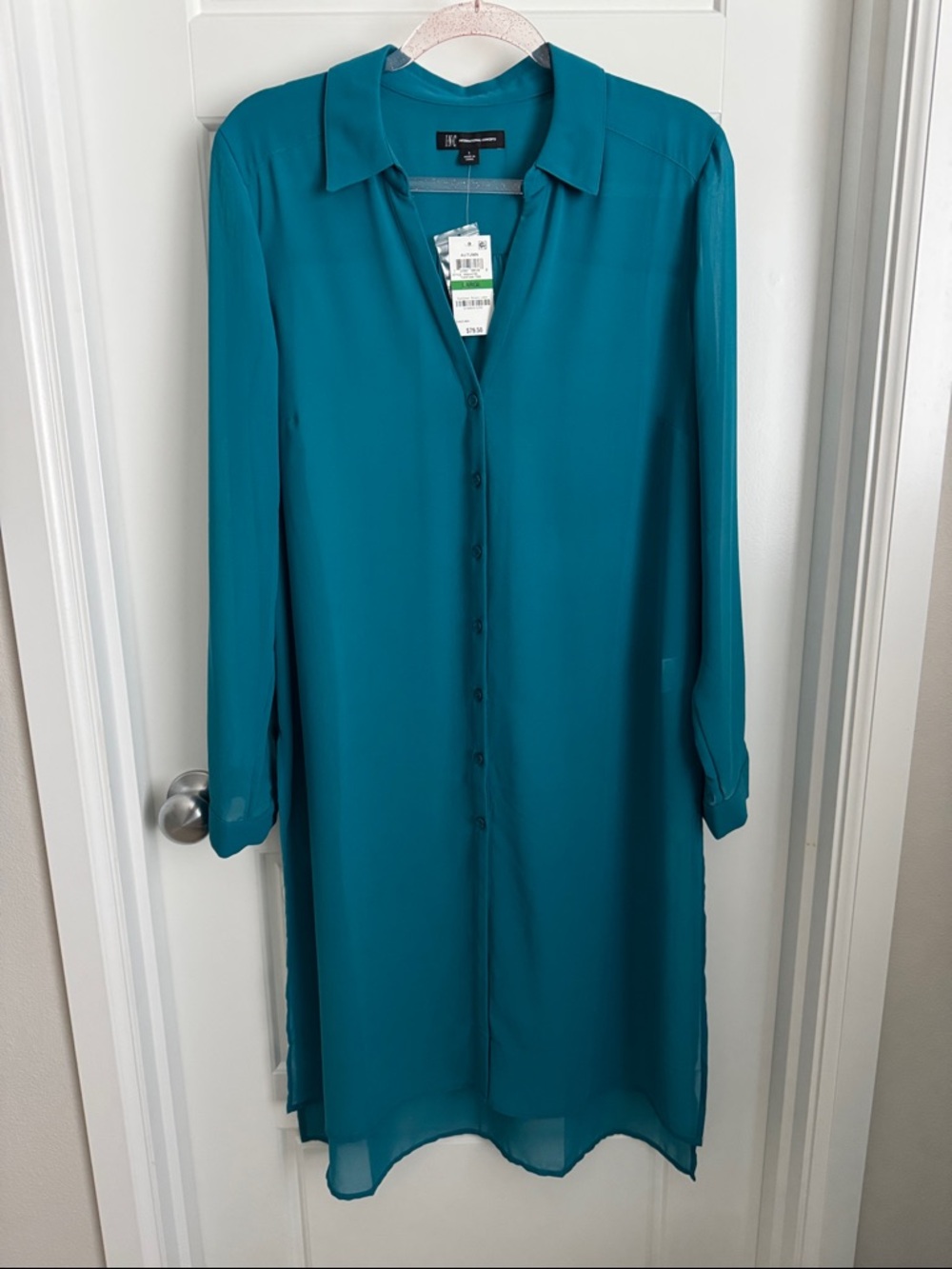 Inc. Sheer Tunic Button Up Top